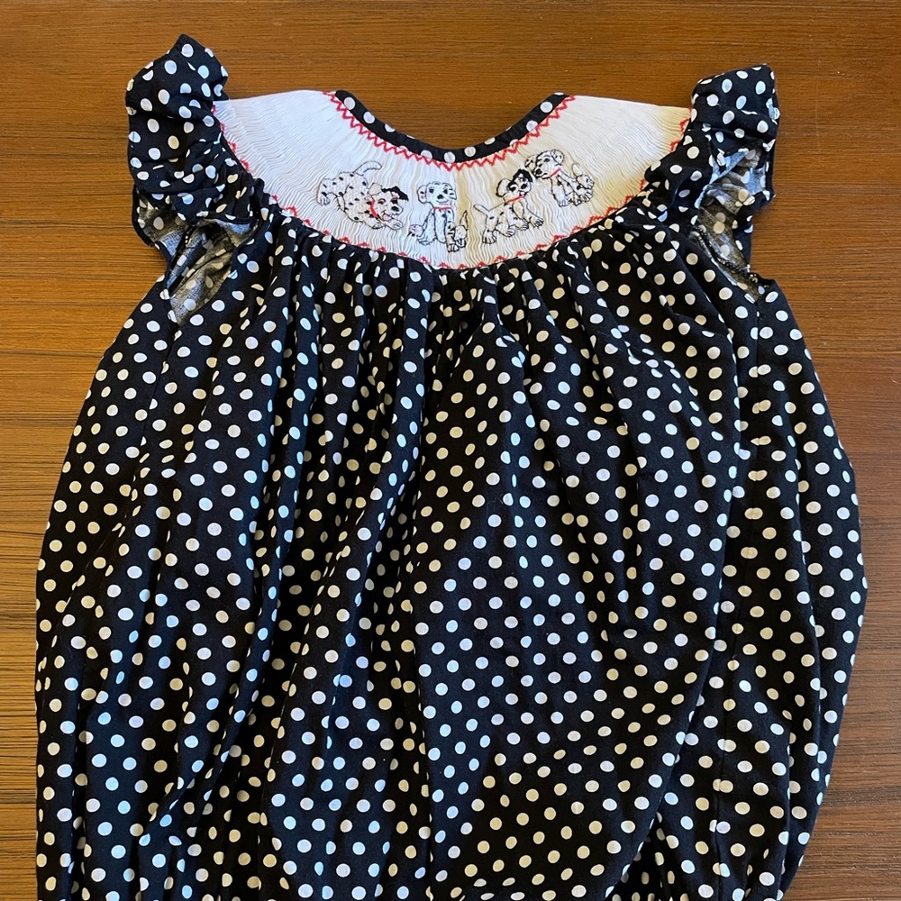 101 Dalmatian Smocked Black and White Toddler Girl Bubble